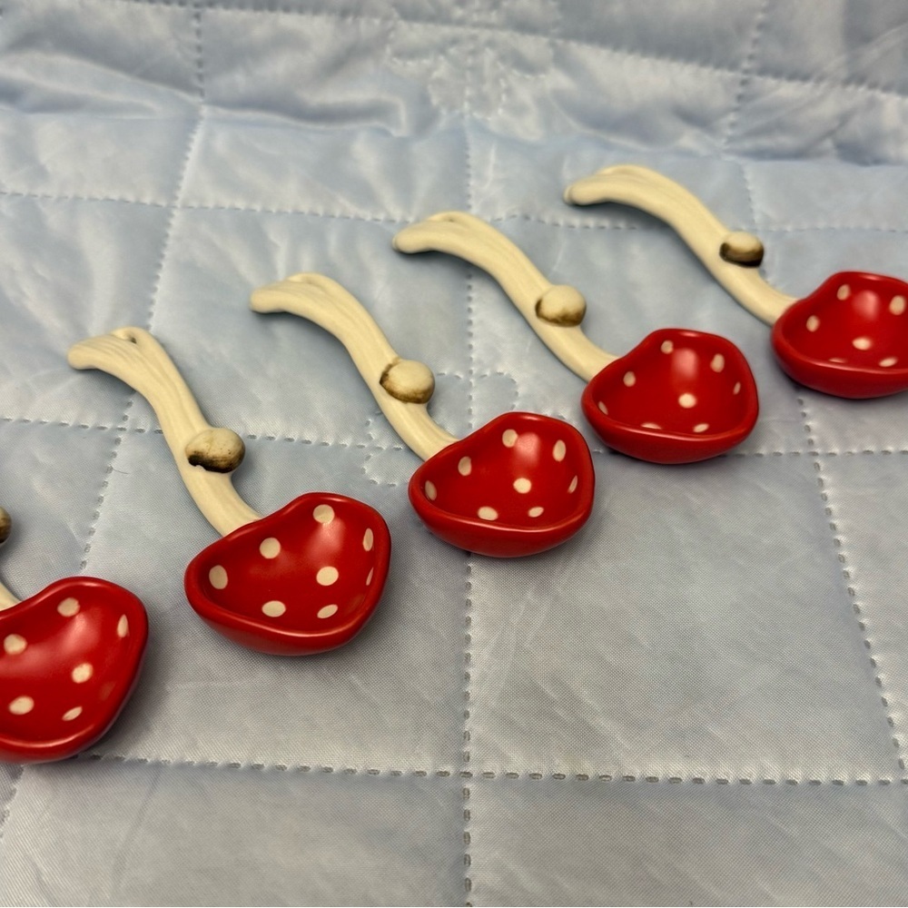 Mushroom Styling: Hand-glazed red mushroom spoon. Polka dot ceramic spoon.